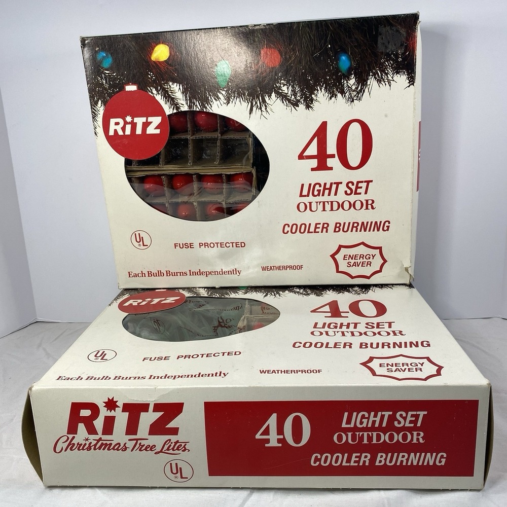 Vintage Ritz Outdoor Christmas Lights Lot of 2 Untested 40 & 36 Red Bulbs